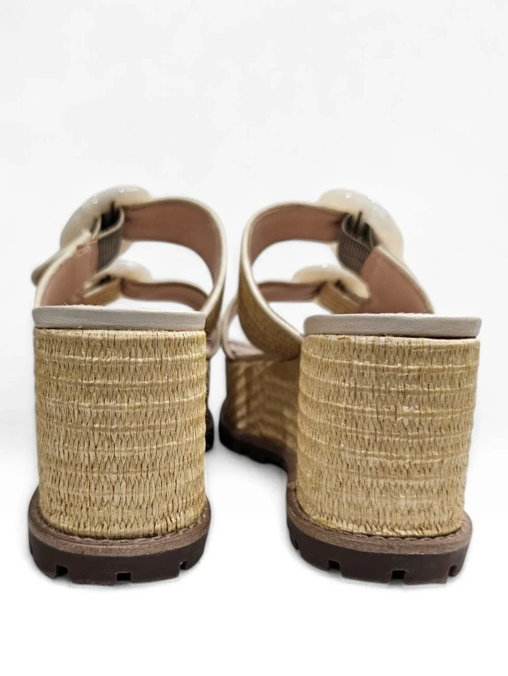 SCHUTZ Bela Platform Raffia Wedge Slide Sandals In Natural & Egg Shell 6B